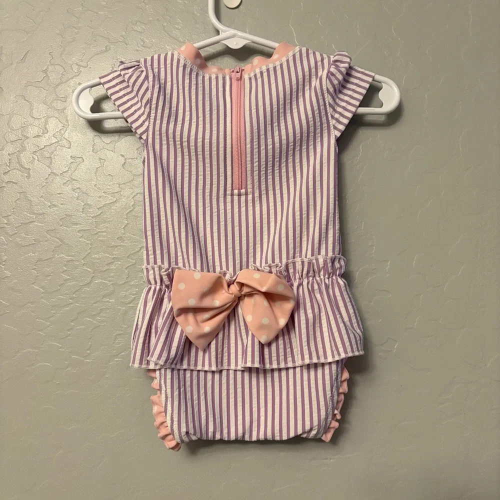 ⭐️Ruffle Butts purple white and pink peplum short sleeve swimsuit 3-6 months